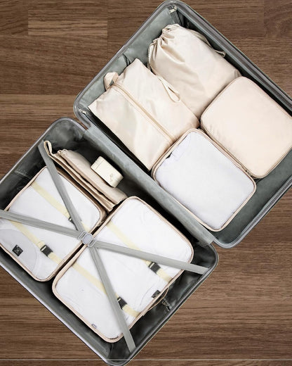 9 Set Packing Cubes for Carry on Suitcase Travel Organizer Bags for Luggage Suitcase Organizer Bags Packing Cube Set for Packing Women Men (Beige)