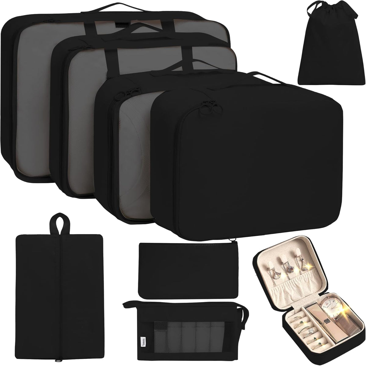 9 Set Packing Cubes for Carry on Suitcase Travel Organizer Bags for Luggage Suitcase Organizer Bags Packing Cube Set for Packing Women Men (Beige)