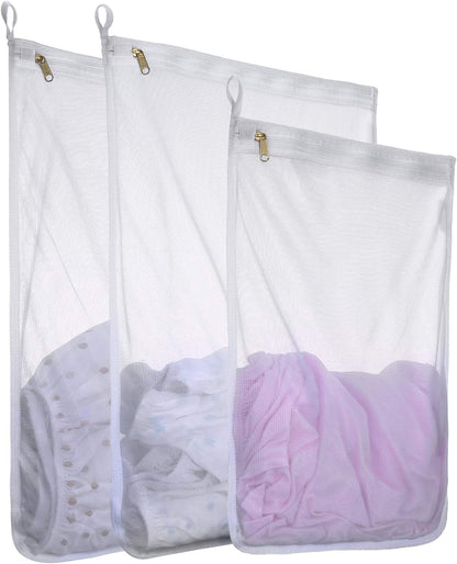 Fine Mesh Laundry Bags for Delicates, 3 Pack (2L+1M) Reusable Wash Bags with Sturdy Zippers, Durable Net Washing Bags for Lingerie, Bra, Sock, Underwear, Baby Clothes, Travel Organizer