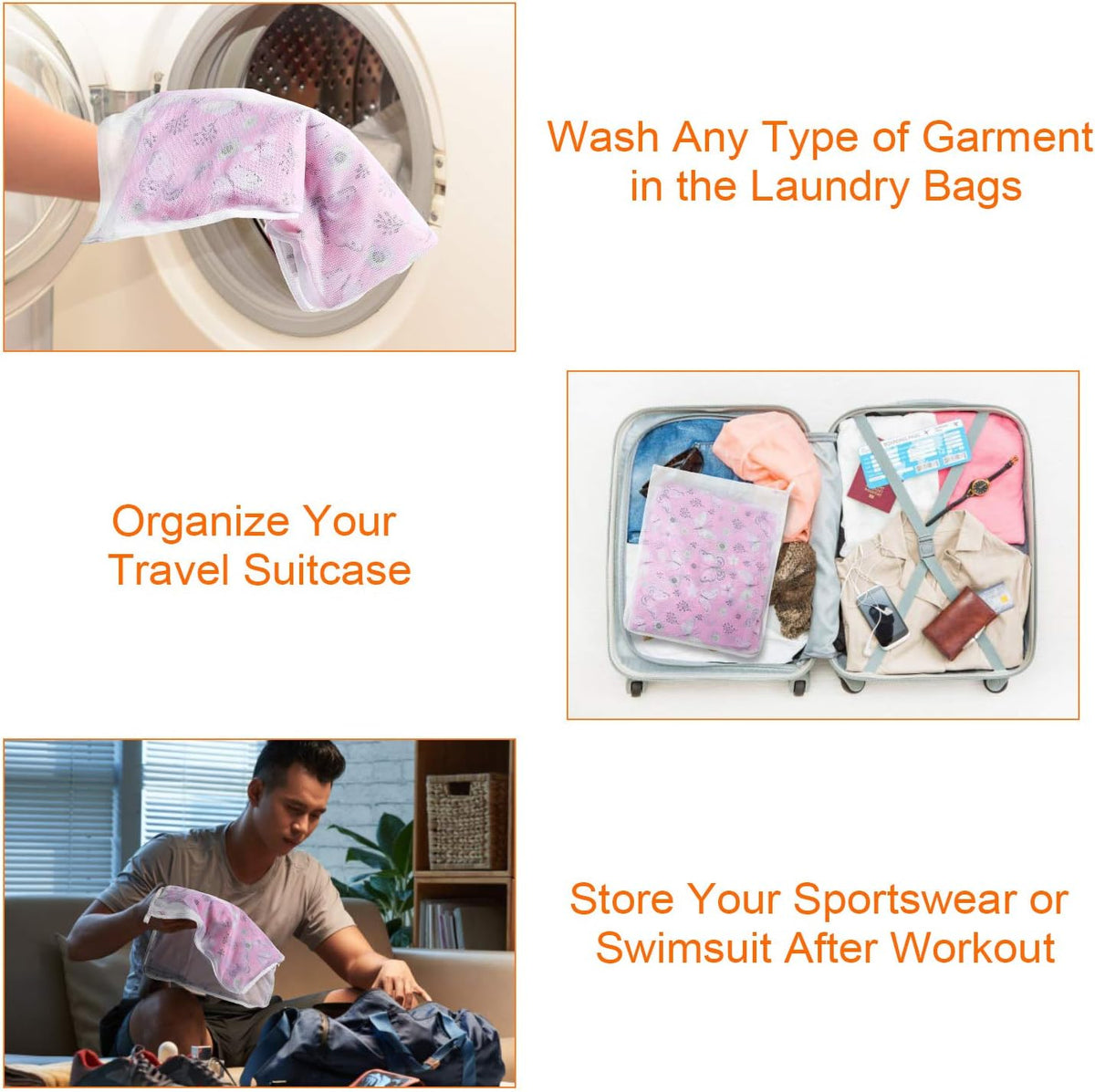 Fine Mesh Laundry Bags for Delicates, 3 Pack (2L+1M) Reusable Wash Bags with Sturdy Zippers, Durable Net Washing Bags for Lingerie, Bra, Sock, Underwear, Baby Clothes, Travel Organizer