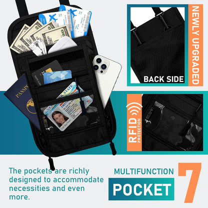 Travel Neck Wallet with Double Zippers, RFID Blocking Passport Holder with Adjustable Neck Strap for Men and Women to Keep Cash, Credit Cards and Travel Documents Safe - Light Gray