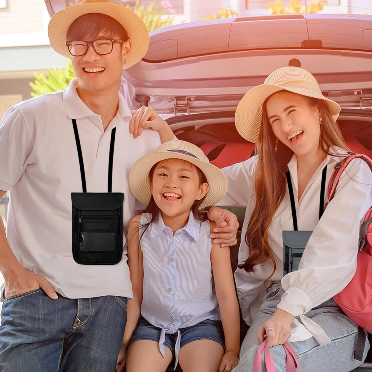 Travel Neck Wallet with Double Zippers, RFID Blocking Passport Holder with Adjustable Neck Strap for Men and Women to Keep Cash, Credit Cards and Travel Documents Safe - Light Gray