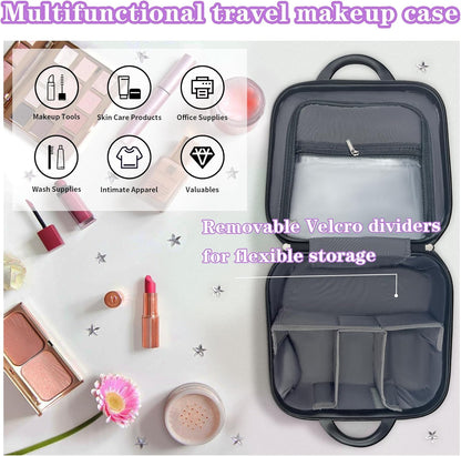 14 Inch Multi-Purpose Waterproof Hard Shell Makeup Case (Brown) | ABS Scratch-Proof, Carrying Cosmetic Organizer Case with Elastic Band, Train Case, Mini Suitcase Vanity Case for Women Girl