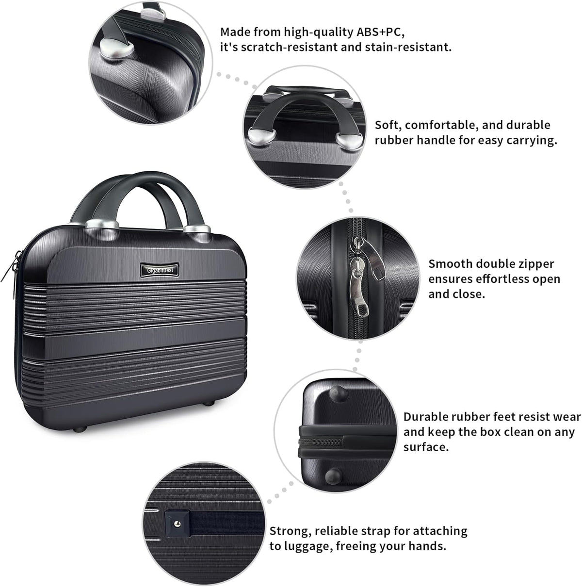14 Inch Multi-Purpose Waterproof Hard Shell Makeup Case (Brown) | ABS Scratch-Proof, Carrying Cosmetic Organizer Case with Elastic Band, Train Case, Mini Suitcase Vanity Case for Women Girl