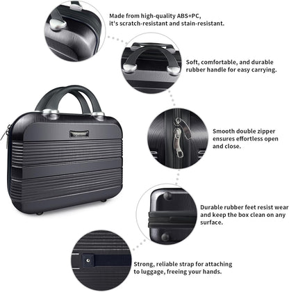 14 Inch Multi-Purpose Waterproof Hard Shell Makeup Case (Brown) | ABS Scratch-Proof, Carrying Cosmetic Organizer Case with Elastic Band, Train Case, Mini Suitcase Vanity Case for Women Girl
