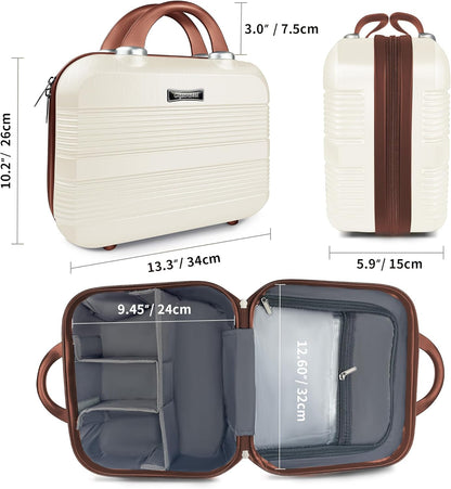 14 Inch Multi-Purpose Waterproof Hard Shell Makeup Case (Brown) | ABS Scratch-Proof, Carrying Cosmetic Organizer Case with Elastic Band, Train Case, Mini Suitcase Vanity Case for Women Girl