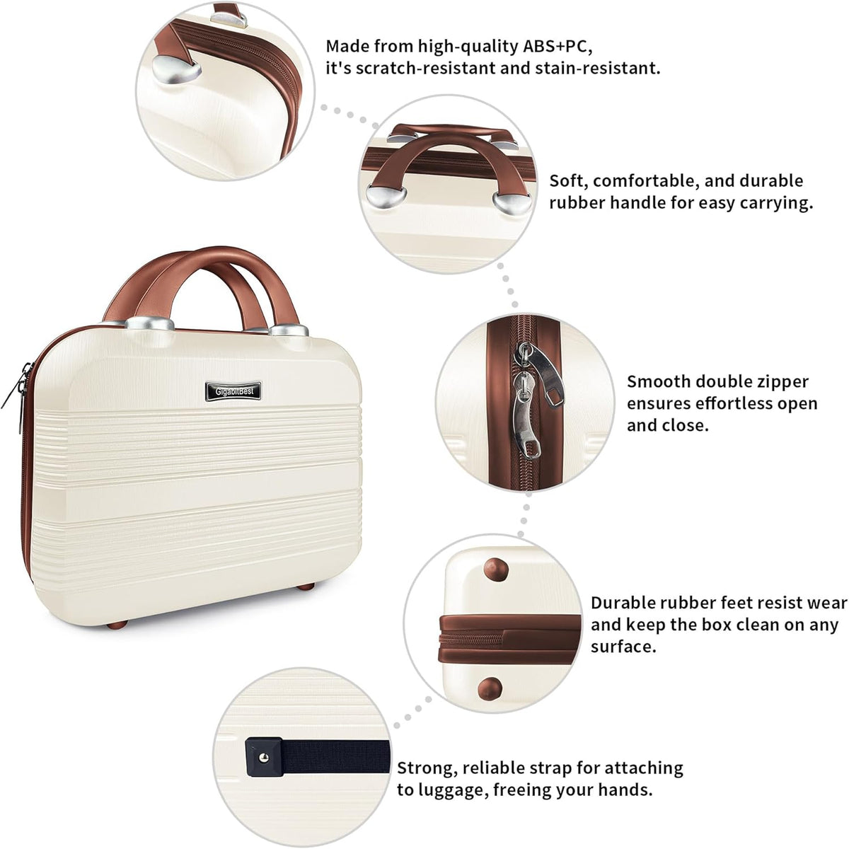 14 Inch Multi-Purpose Waterproof Hard Shell Makeup Case (Brown) | ABS Scratch-Proof, Carrying Cosmetic Organizer Case with Elastic Band, Train Case, Mini Suitcase Vanity Case for Women Girl