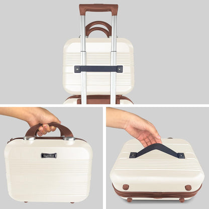 14 Inch Multi-Purpose Waterproof Hard Shell Makeup Case (Brown) | ABS Scratch-Proof, Carrying Cosmetic Organizer Case with Elastic Band, Train Case, Mini Suitcase Vanity Case for Women Girl