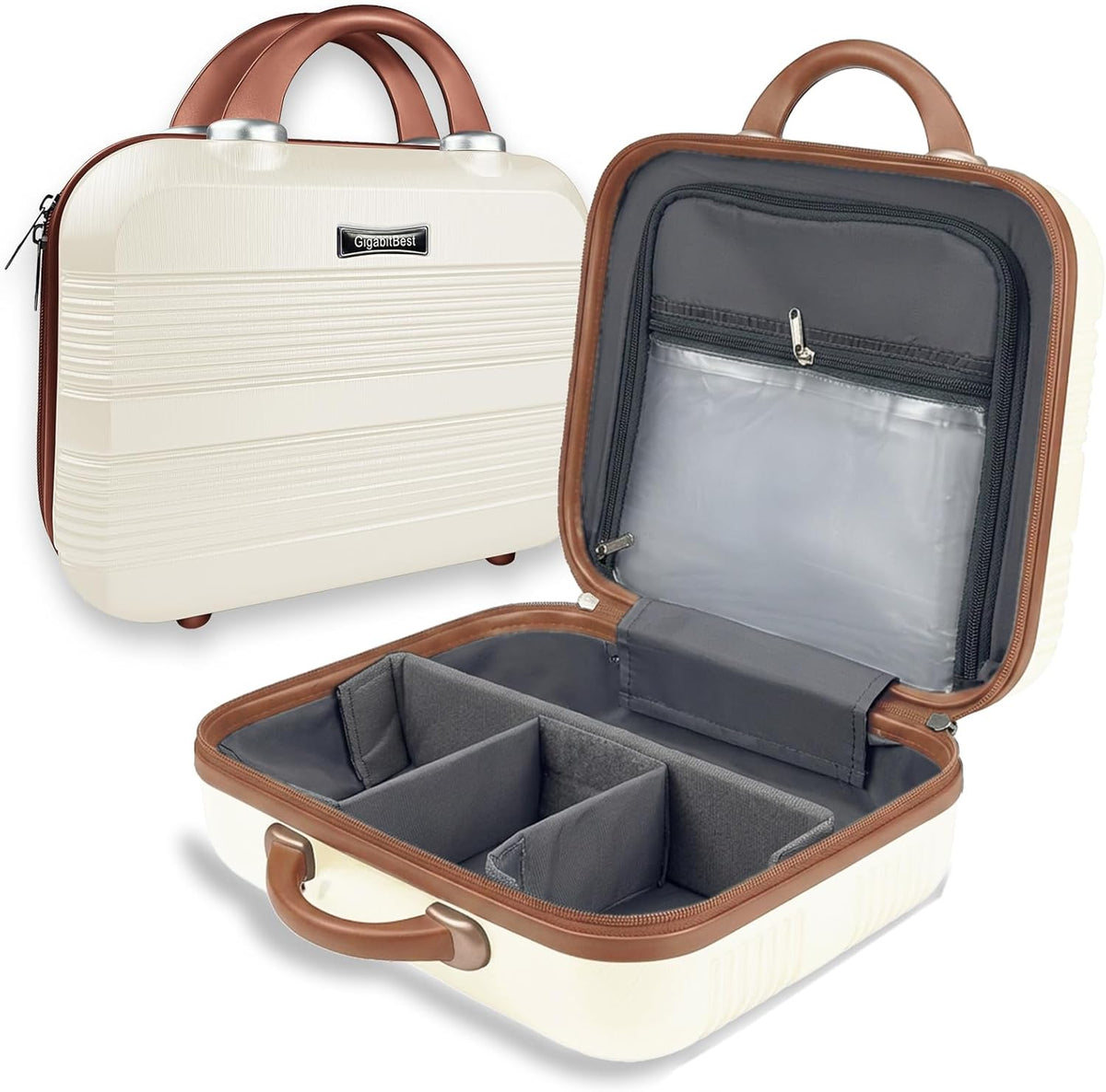 14 Inch Multi-Purpose Waterproof Hard Shell Makeup Case (Brown) | ABS Scratch-Proof, Carrying Cosmetic Organizer Case with Elastic Band, Train Case, Mini Suitcase Vanity Case for Women Girl