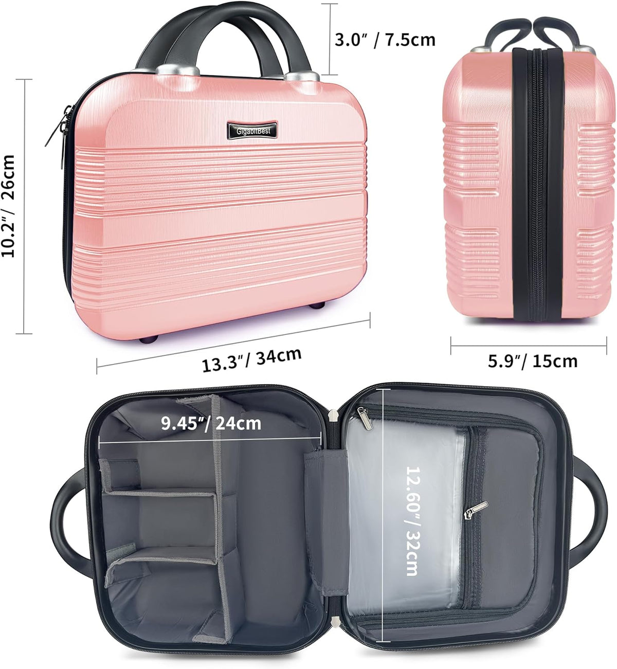 14 Inch Multi-Purpose Waterproof Hard Shell Makeup Case (Brown) | ABS Scratch-Proof, Carrying Cosmetic Organizer Case with Elastic Band, Train Case, Mini Suitcase Vanity Case for Women Girl