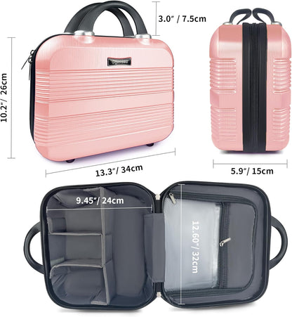 14 Inch Multi-Purpose Waterproof Hard Shell Makeup Case (Brown) | ABS Scratch-Proof, Carrying Cosmetic Organizer Case with Elastic Band, Train Case, Mini Suitcase Vanity Case for Women Girl