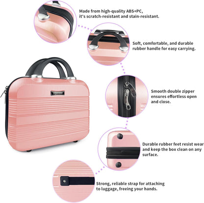 14 Inch Multi-Purpose Waterproof Hard Shell Makeup Case (Brown) | ABS Scratch-Proof, Carrying Cosmetic Organizer Case with Elastic Band, Train Case, Mini Suitcase Vanity Case for Women Girl