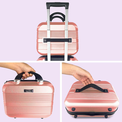 14 Inch Multi-Purpose Waterproof Hard Shell Makeup Case (Brown) | ABS Scratch-Proof, Carrying Cosmetic Organizer Case with Elastic Band, Train Case, Mini Suitcase Vanity Case for Women Girl