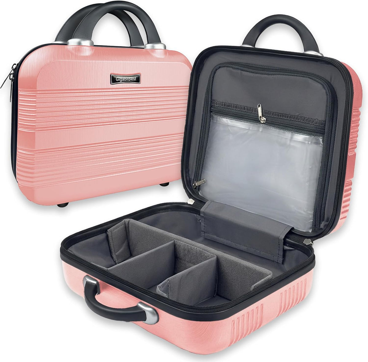 14 Inch Multi-Purpose Waterproof Hard Shell Makeup Case (Brown) | ABS Scratch-Proof, Carrying Cosmetic Organizer Case with Elastic Band, Train Case, Mini Suitcase Vanity Case for Women Girl