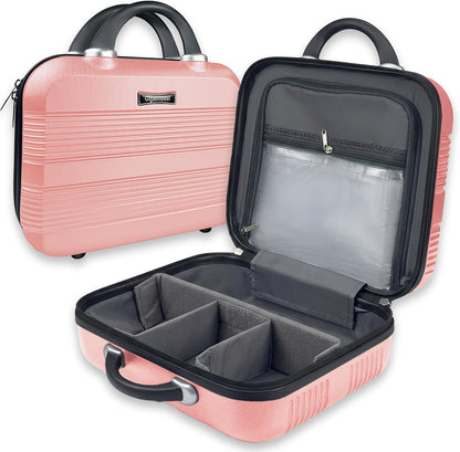 14 Inch Multi-Purpose Waterproof Hard Shell Makeup Case (Brown) | ABS Scratch-Proof, Carrying Cosmetic Organizer Case with Elastic Band, Train Case, Mini Suitcase Vanity Case for Women Girl