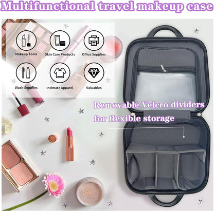 14 Inch Multi-Purpose Waterproof Hard Shell Makeup Case (Brown) | ABS Scratch-Proof, Carrying Cosmetic Organizer Case with Elastic Band, Train Case, Mini Suitcase Vanity Case for Women Girl