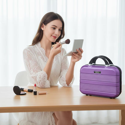 14 Inch Multi-Purpose Waterproof Hard Shell Makeup Case (Brown) | ABS Scratch-Proof, Carrying Cosmetic Organizer Case with Elastic Band, Train Case, Mini Suitcase Vanity Case for Women Girl