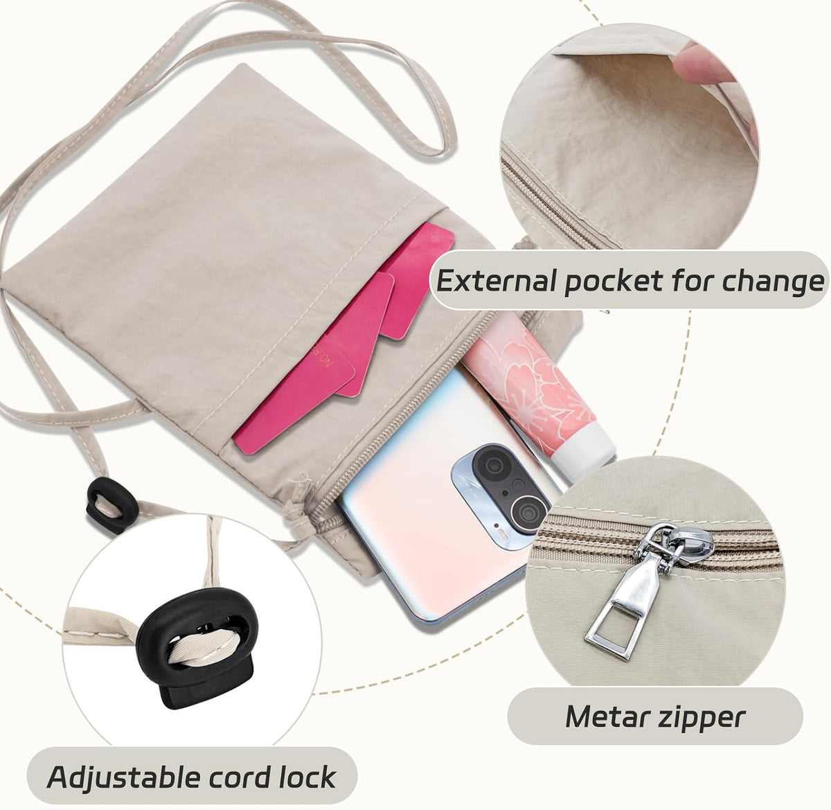 Ultralight Crossbody PhonePurse, Nylon Small Phone Purse Cell Phone Purse, Smartphone Crossbody Bag with Zipper