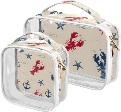 Anchors Shrimp Toiletry Bag Travel Makeup Organizer Cosmetic Bags Clear Pouch Waterproof with Handle for Men Women
