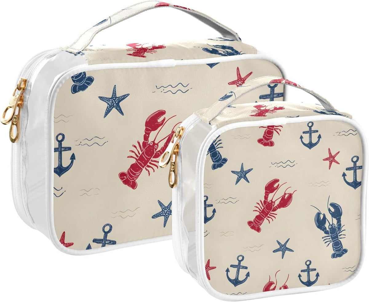 Anchors Shrimp Toiletry Bag Travel Makeup Organizer Cosmetic Bags Clear Pouch Waterproof with Handle for Men Women