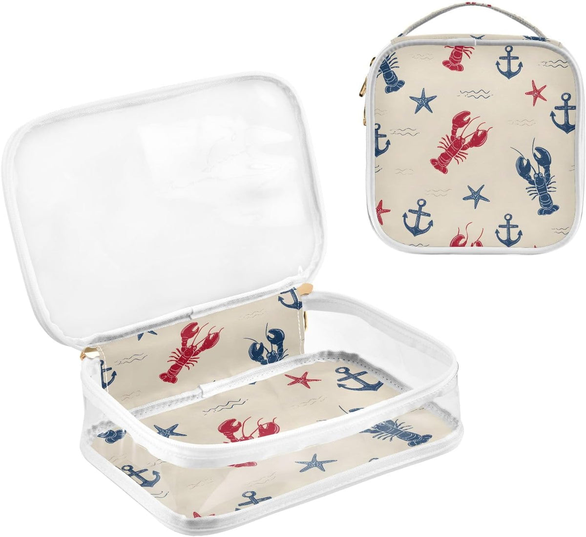 Anchors Shrimp Toiletry Bag Travel Makeup Organizer Cosmetic Bags Clear Pouch Waterproof with Handle for Men Women