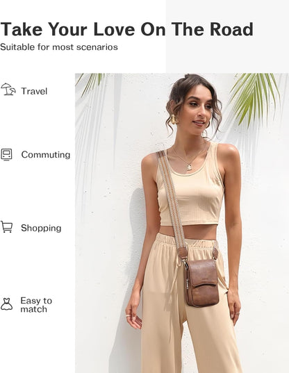 Cell Phone Crossbody Purse Small Cross Body Bag for Woman Leather Travel Wallet Shoulder Handbags with Card Slots