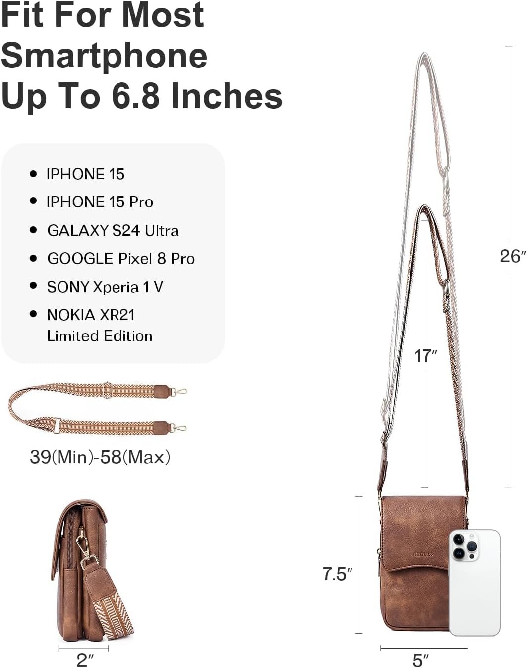 Cell Phone Crossbody Purse Small Cross Body Bag for Woman Leather Travel Wallet Shoulder Handbags with Card Slots