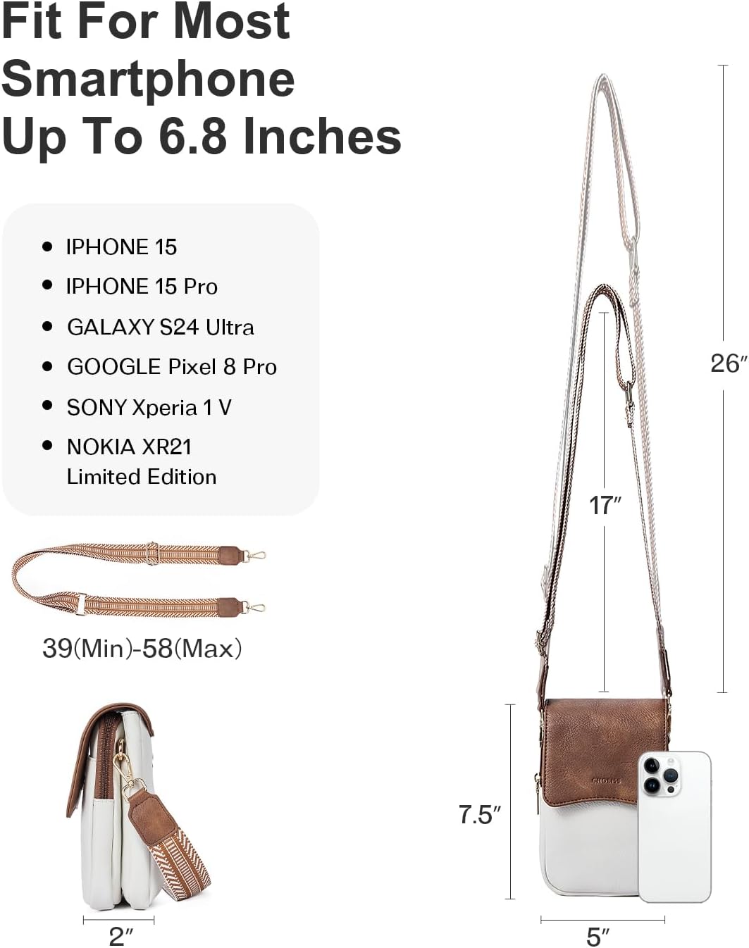 Cell Phone Crossbody Purse Small Cross Body Bag for Woman Leather Travel Wallet Shoulder Handbags with Card Slots