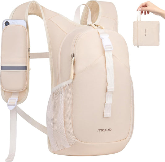 10L Small Hiking Backpack for Women Men, Foldable Casual Daypack Lightweight Packable Backpack with Front Quick Access Pocket for Travel Camping Outdoor, Beige