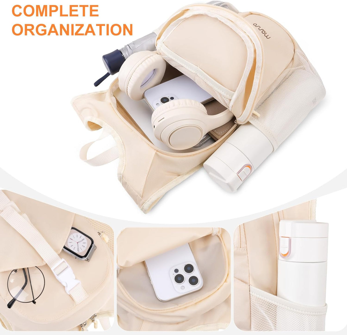 10L Small Hiking Backpack for Women Men, Foldable Casual Daypack Lightweight Packable Backpack with Front Quick Access Pocket for Travel Camping Outdoor, Beige