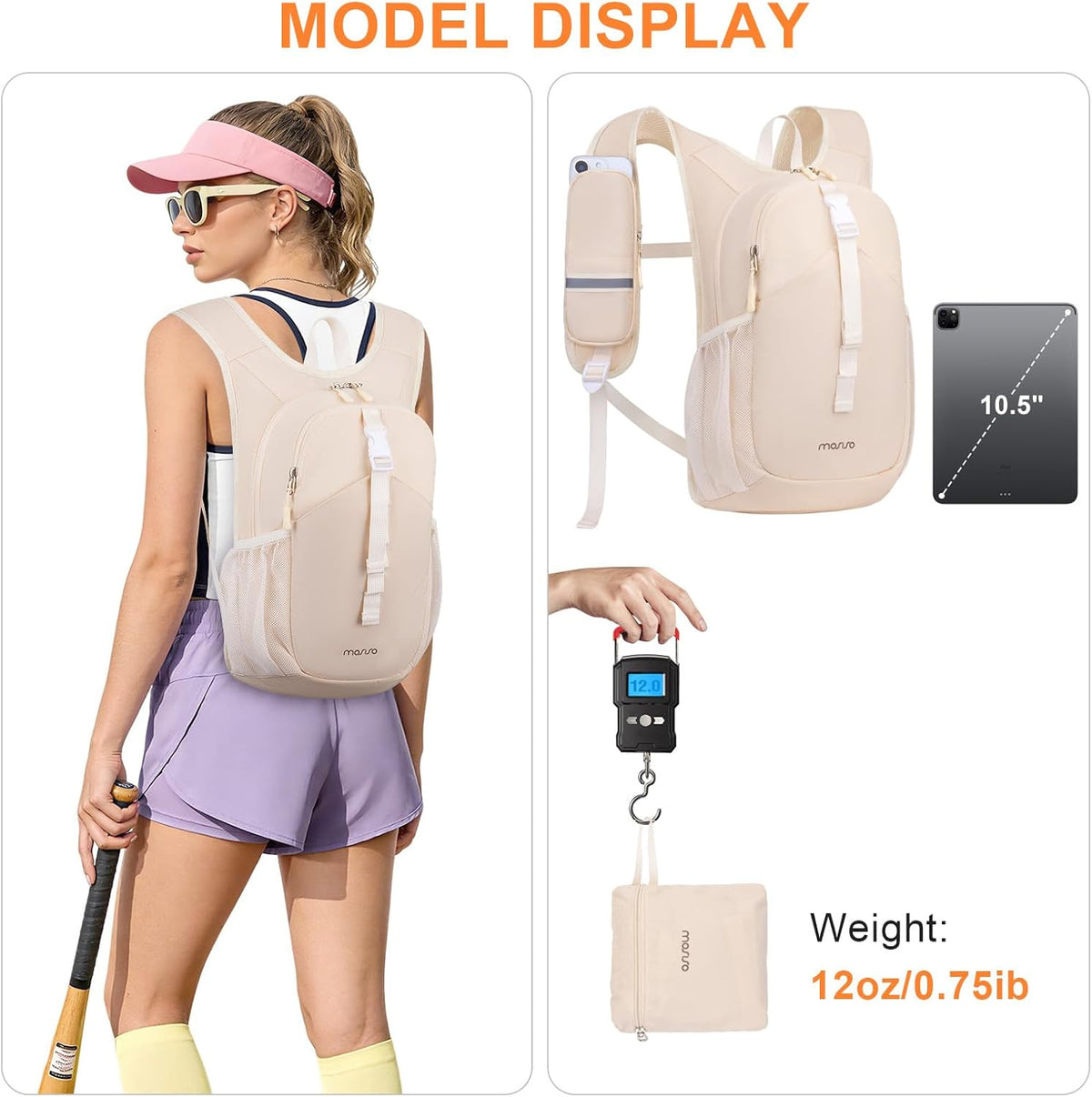 10L Small Hiking Backpack for Women Men, Foldable Casual Daypack Lightweight Packable Backpack with Front Quick Access Pocket for Travel Camping Outdoor, Beige