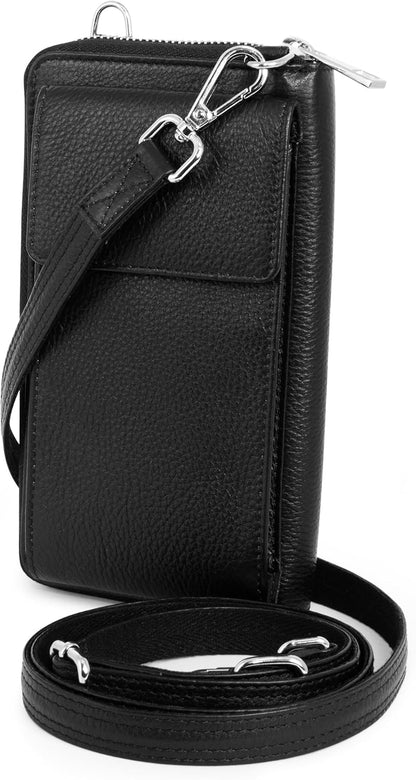 Crossbody Bag for Women, Leather Phone Wallet Purse with Adjustable Anti Theft Strap & RFID Blocking 12 Card Slots