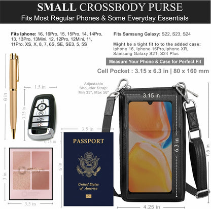 Crossbody Bag for Women, Leather Phone Wallet Purse with Adjustable Anti Theft Strap & RFID Blocking 12 Card Slots