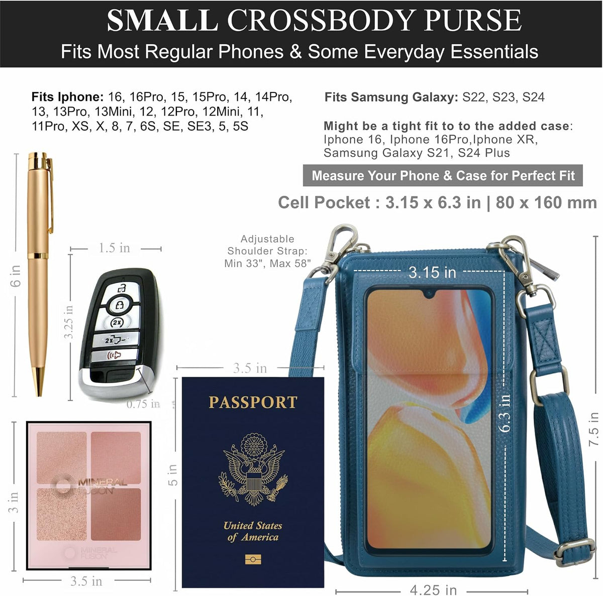 Crossbody Bag for Women, Leather Phone Wallet Purse with Adjustable Anti Theft Strap & RFID Blocking 12 Card Slots