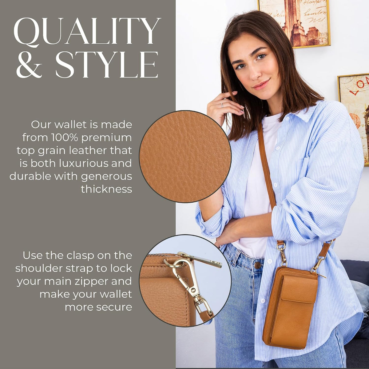 Crossbody Bag for Women, Leather Phone Wallet Purse with Adjustable Anti Theft Strap & RFID Blocking 12 Card Slots