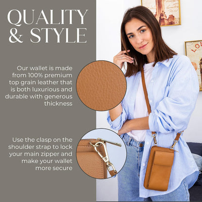 Crossbody Bag for Women, Leather Phone Wallet Purse with Adjustable Anti Theft Strap & RFID Blocking 12 Card Slots