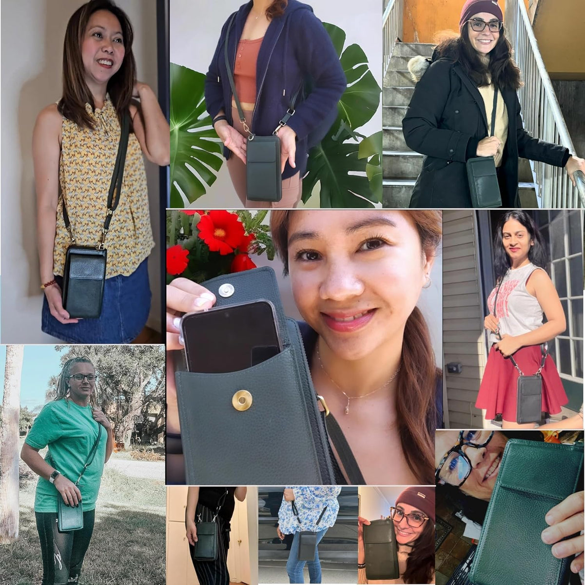 Crossbody Bag for Women, Leather Phone Wallet Purse with Adjustable Anti Theft Strap & RFID Blocking 12 Card Slots