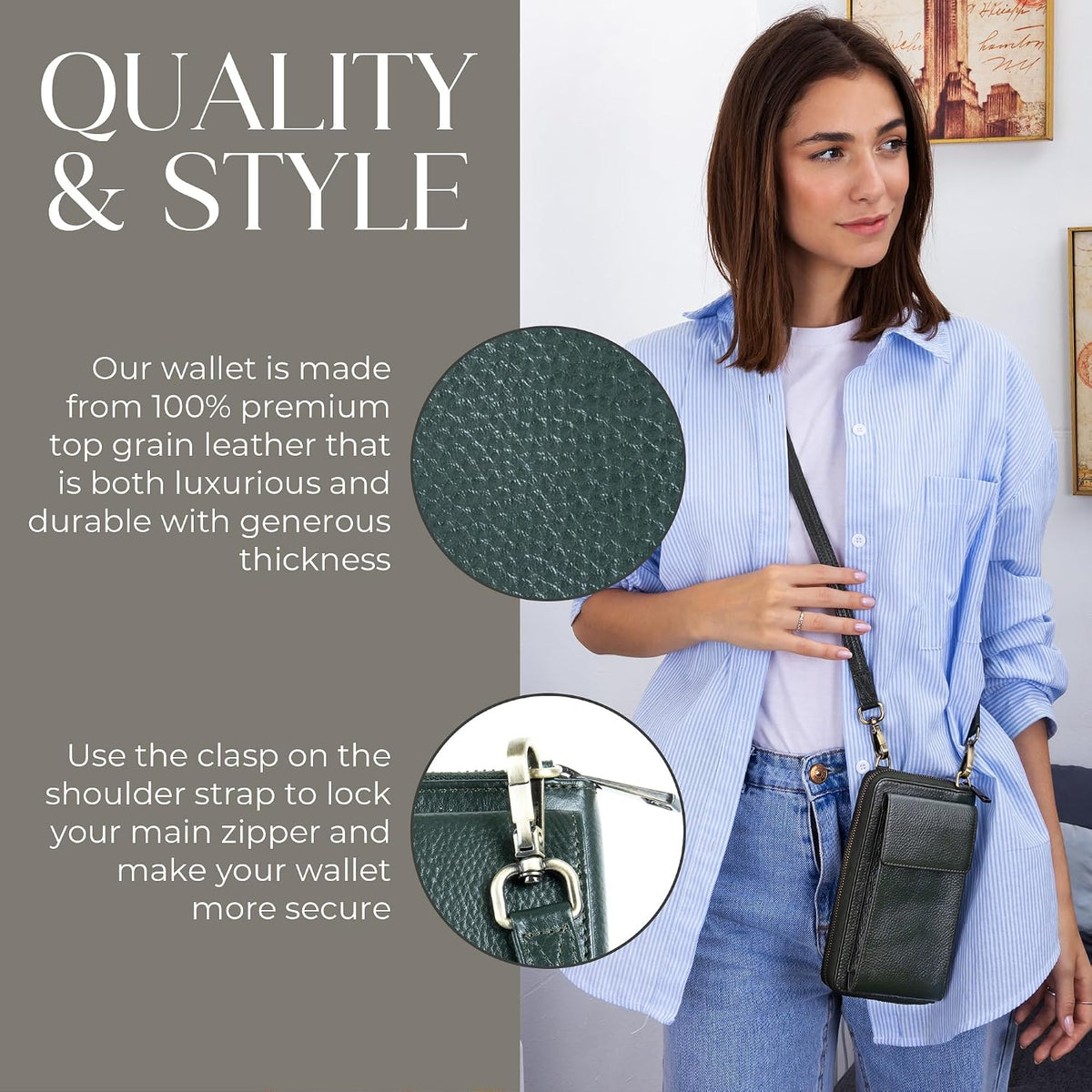 Crossbody Bag for Women, Leather Phone Wallet Purse with Adjustable Anti Theft Strap & RFID Blocking 12 Card Slots