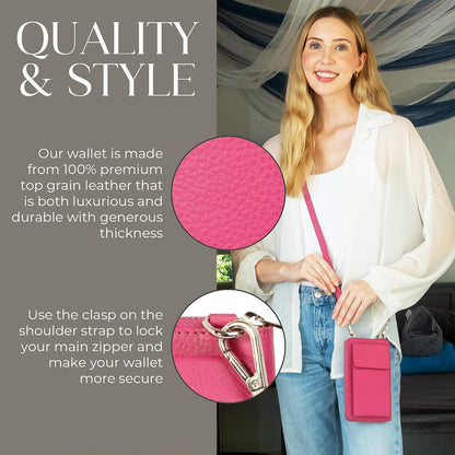 Crossbody Bag for Women, Leather Phone Wallet Purse with Adjustable Anti Theft Strap & RFID Blocking 12 Card Slots