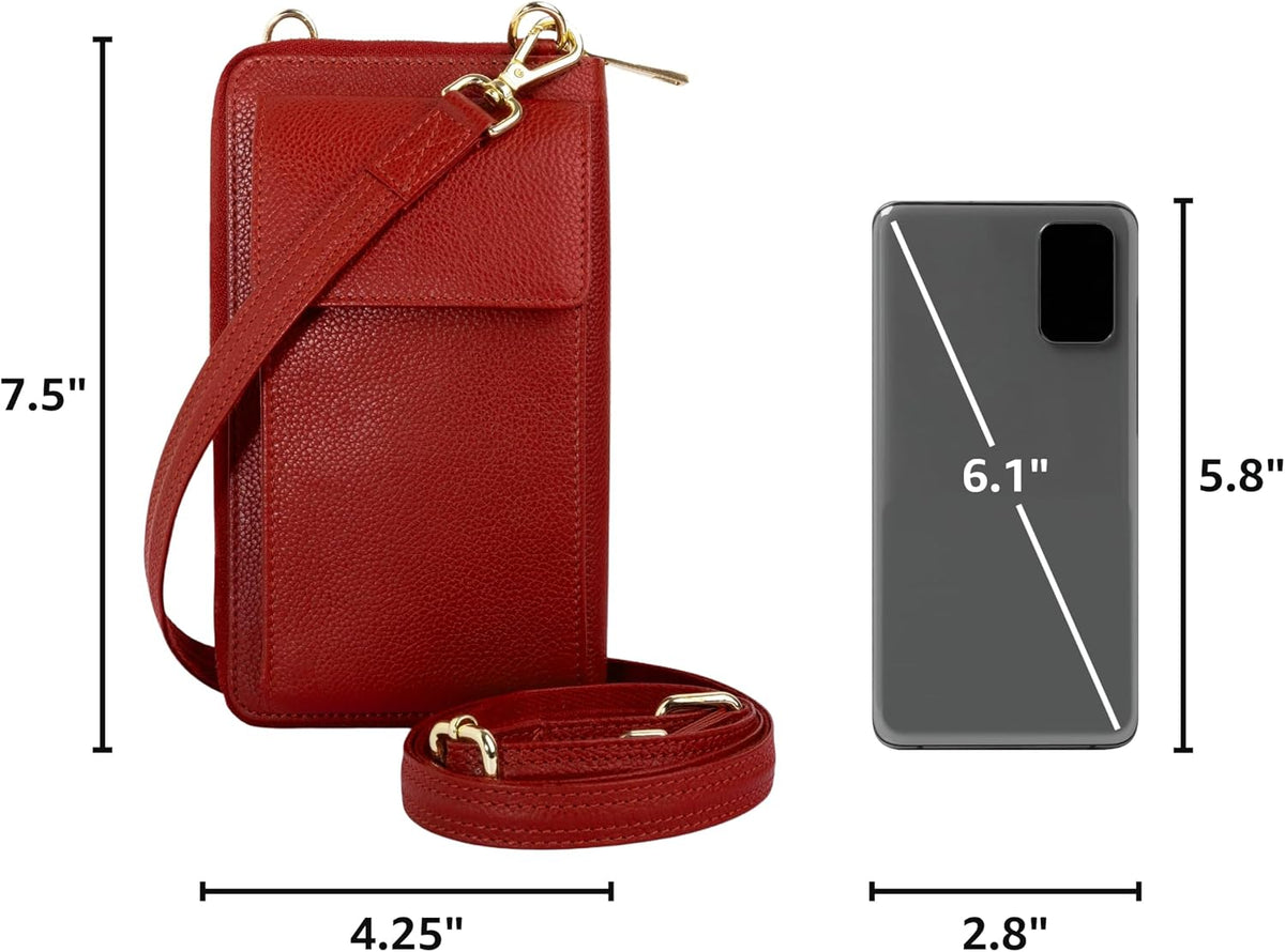 Crossbody Bag for Women, Leather Phone Wallet Purse with Adjustable Anti Theft Strap & RFID Blocking 12 Card Slots