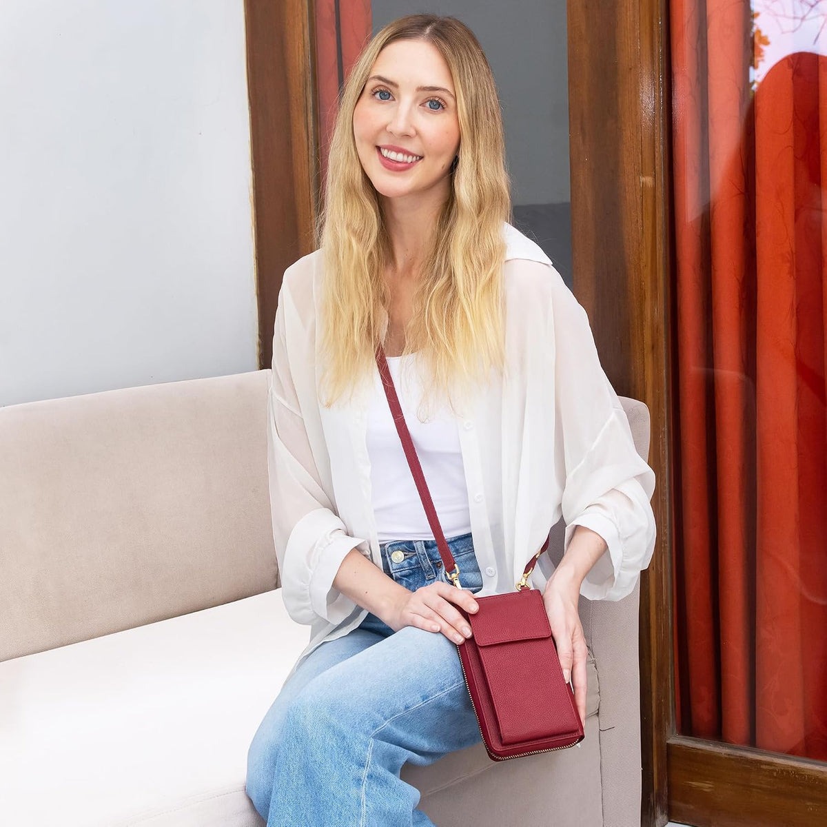 Crossbody Bag for Women, Leather Phone Wallet Purse with Adjustable Anti Theft Strap & RFID Blocking 12 Card Slots