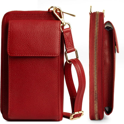 Crossbody Bag for Women, Leather Phone Wallet Purse with Adjustable Anti Theft Strap & RFID Blocking 12 Card Slots