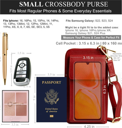 Crossbody Bag for Women, Leather Phone Wallet Purse with Adjustable Anti Theft Strap & RFID Blocking 12 Card Slots