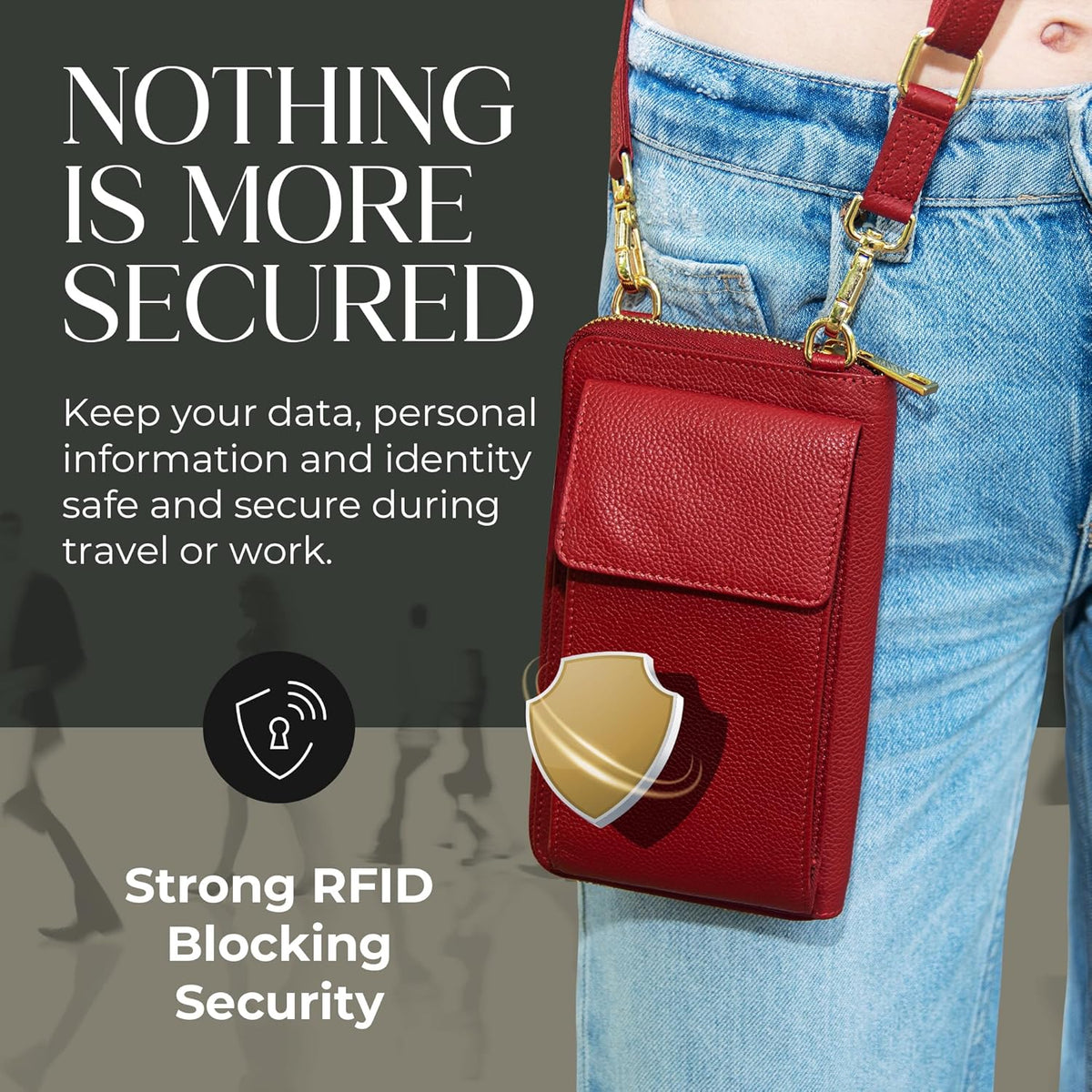 Crossbody Bag for Women, Leather Phone Wallet Purse with Adjustable Anti Theft Strap & RFID Blocking 12 Card Slots