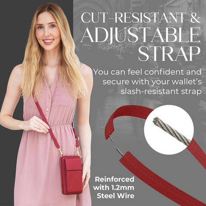 Crossbody Bag for Women, Leather Phone Wallet Purse with Adjustable Anti Theft Strap & RFID Blocking 12 Card Slots