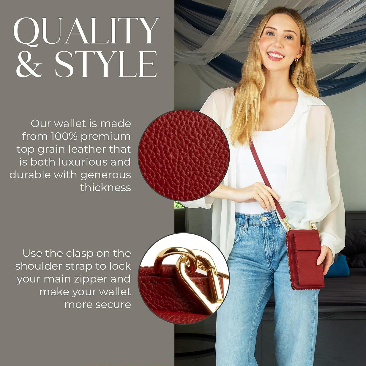 Crossbody Bag for Women, Leather Phone Wallet Purse with Adjustable Anti Theft Strap & RFID Blocking 12 Card Slots