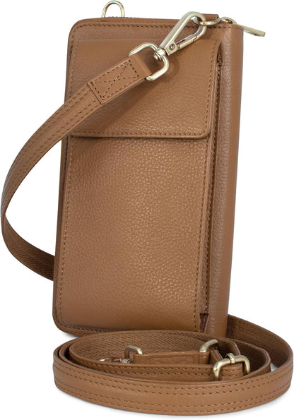 Crossbody Bag for Women, Leather Phone Wallet Purse with Adjustable Anti Theft Strap & RFID Blocking 12 Card Slots