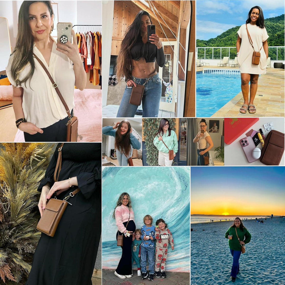 Crossbody Bag for Women, Leather Phone Wallet Purse with Adjustable Anti Theft Strap & RFID Blocking 12 Card Slots