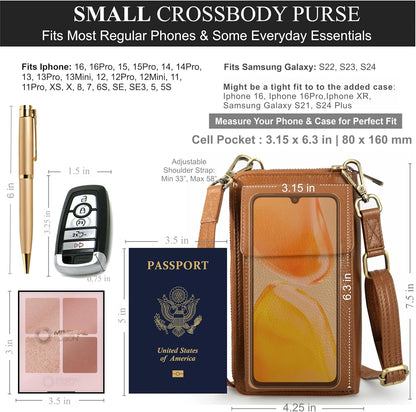 Crossbody Bag for Women, Leather Phone Wallet Purse with Adjustable Anti Theft Strap & RFID Blocking 12 Card Slots