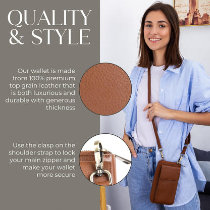 Crossbody Bag for Women, Leather Phone Wallet Purse with Adjustable Anti Theft Strap & RFID Blocking 12 Card Slots